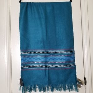 INVISIBLE WORLD TEAL BLUE fringed edges scarf